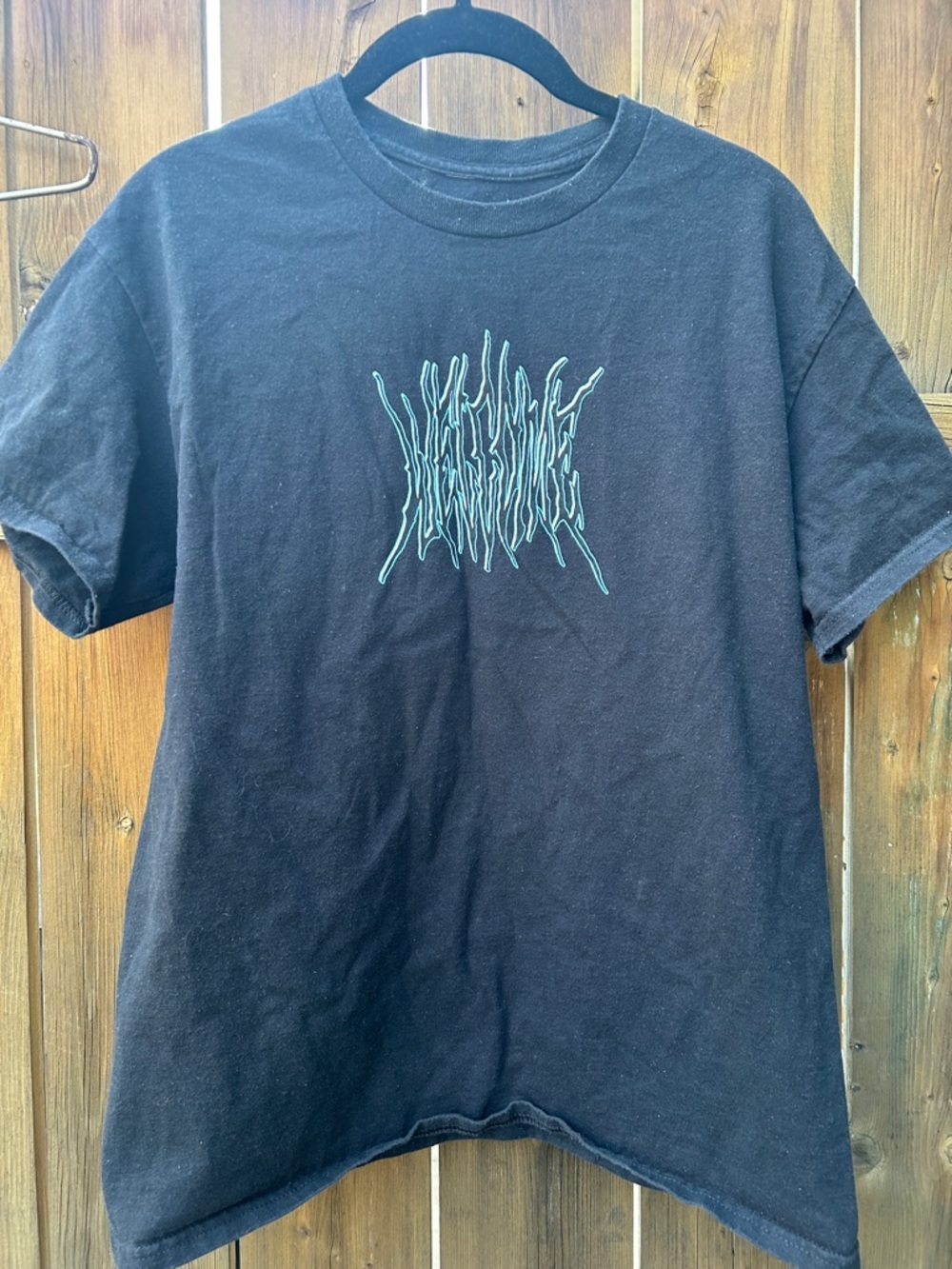 Black Graphic Welcome Tee with Aqua Script Logo
